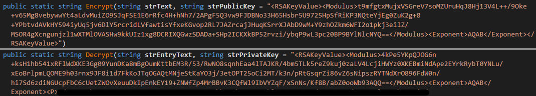 Figure 26. RSA encryption and decryption functions with hardcoded default keys