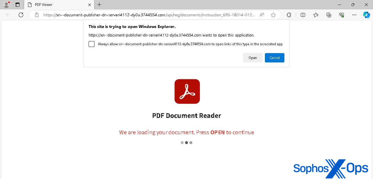 An apparently legitimately "PDF," with a warning visible