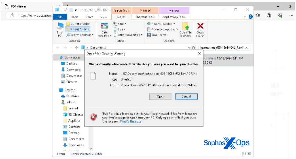 A system message indicating that authorship of the alleged "PDF cannot be verified